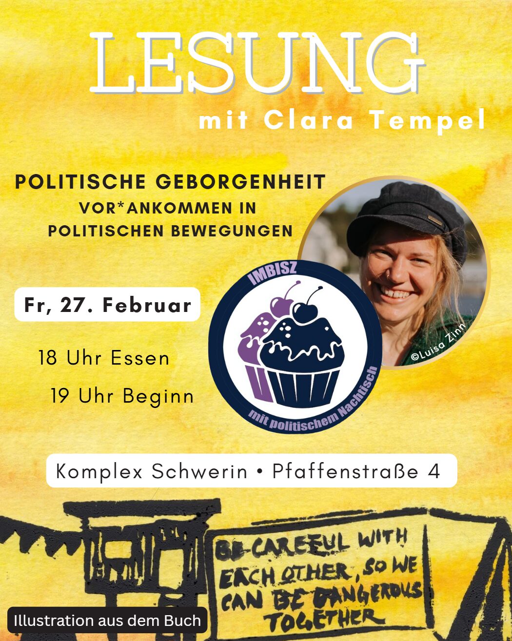 Komplex Schwerin // Lesung // Clara Tempel: Politische Geborgenheit // Imbisz mit politischem Dessert