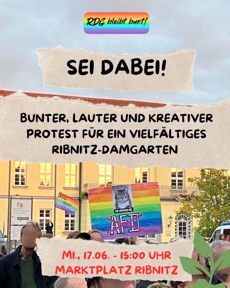 BUNTER, LAUTER UND KREATIVER PROTEST FÜR EIN VIELFÄLTIGES RIBNITZ-DAMGARTEN MI., 17.06. - 15:00 UHR MARKTPLATZ RIBNITZ