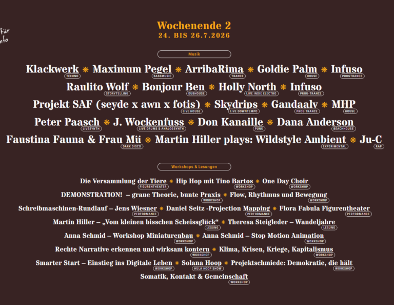 Lineup und Workshops, Wochenende 2